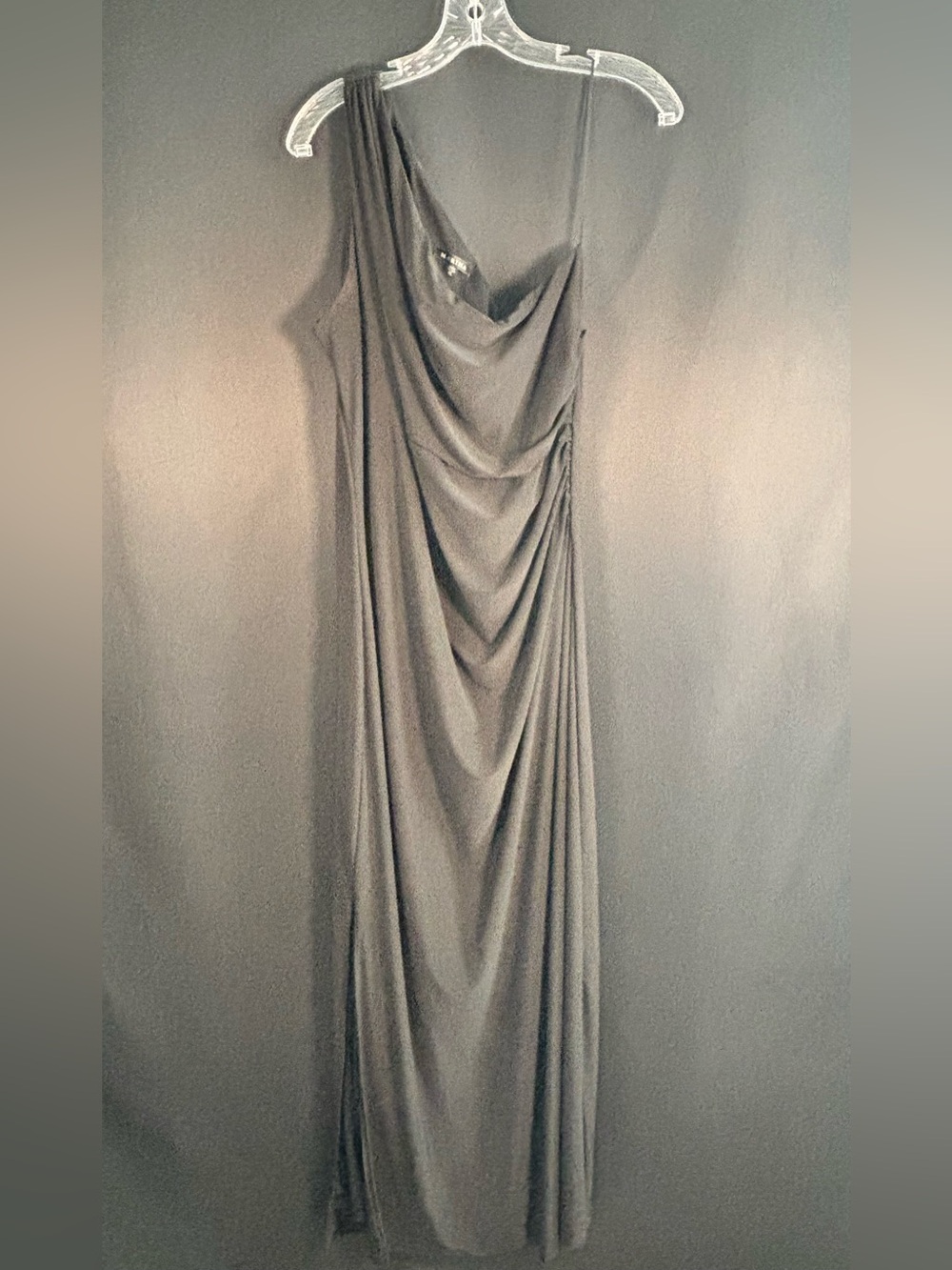 Marina XL Black One Shoulder Ruched Formal Evening Gown